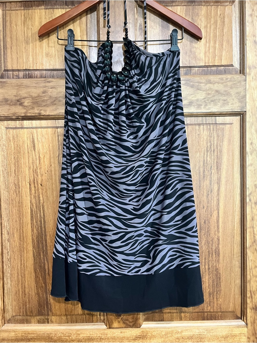 I.N. San Francisco 90’s Purple & Black Zebra Print Pull-on w/Neck Tie Dress Sz L